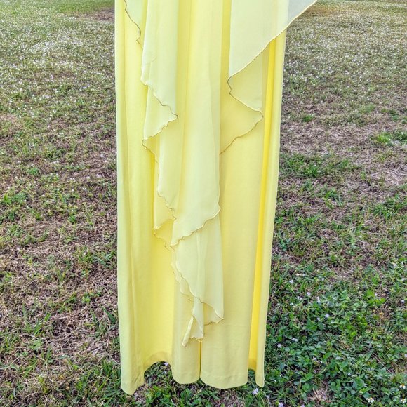 Vintage Yellow Goddess Long Dress with Chiffon Drape and Waist Tie - X-Small? - Picture 5 of 16
